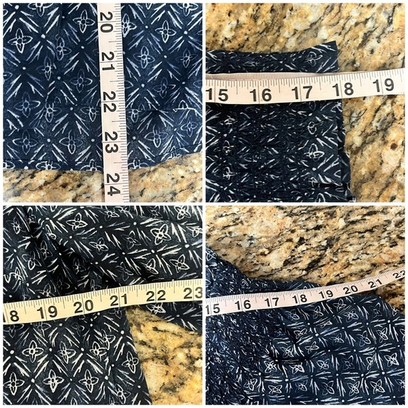 Talbots Top Womens L Blue Geometric Print Smocked Neck Cotton Boho Boho  Peasent - Picture 5 of 8